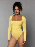 Giannina Bodysuit - Slim Fit - Long Sleeve Length - Medium Stretch Elasticity - Casual Style - Knitted Fabric - Square Neck Neckline
