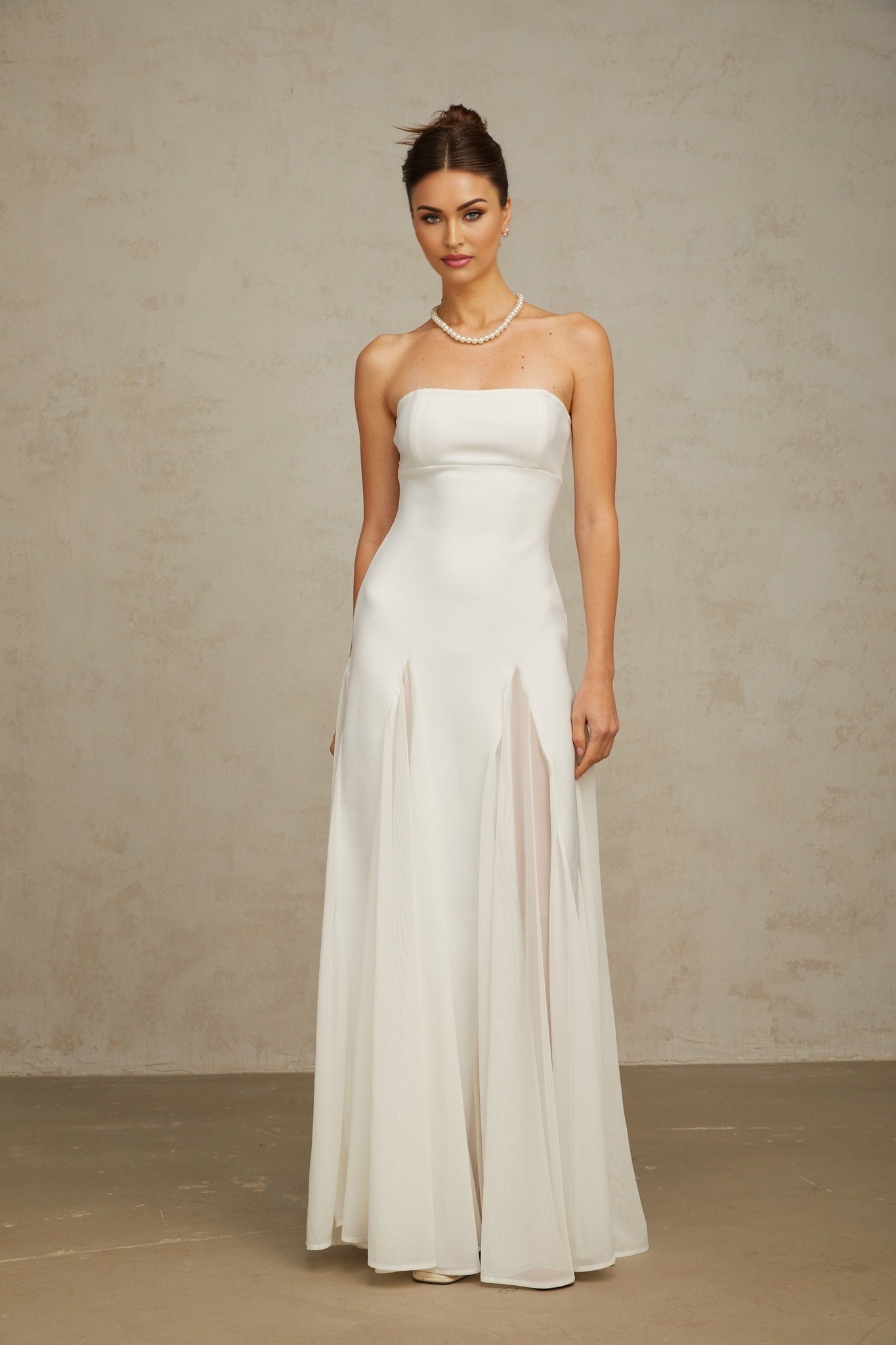Giannina Maxi Dress - Off - The - Shoulder Design - Cinched Waist - Pleated Detailing - Tulle Panel Feature