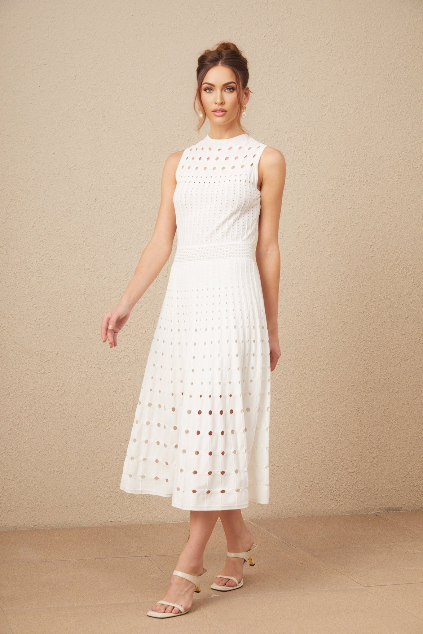 Gilda Midi Dress - Crew Neck Design - Sleeveless - Cut - Out Detailing - Calf Length