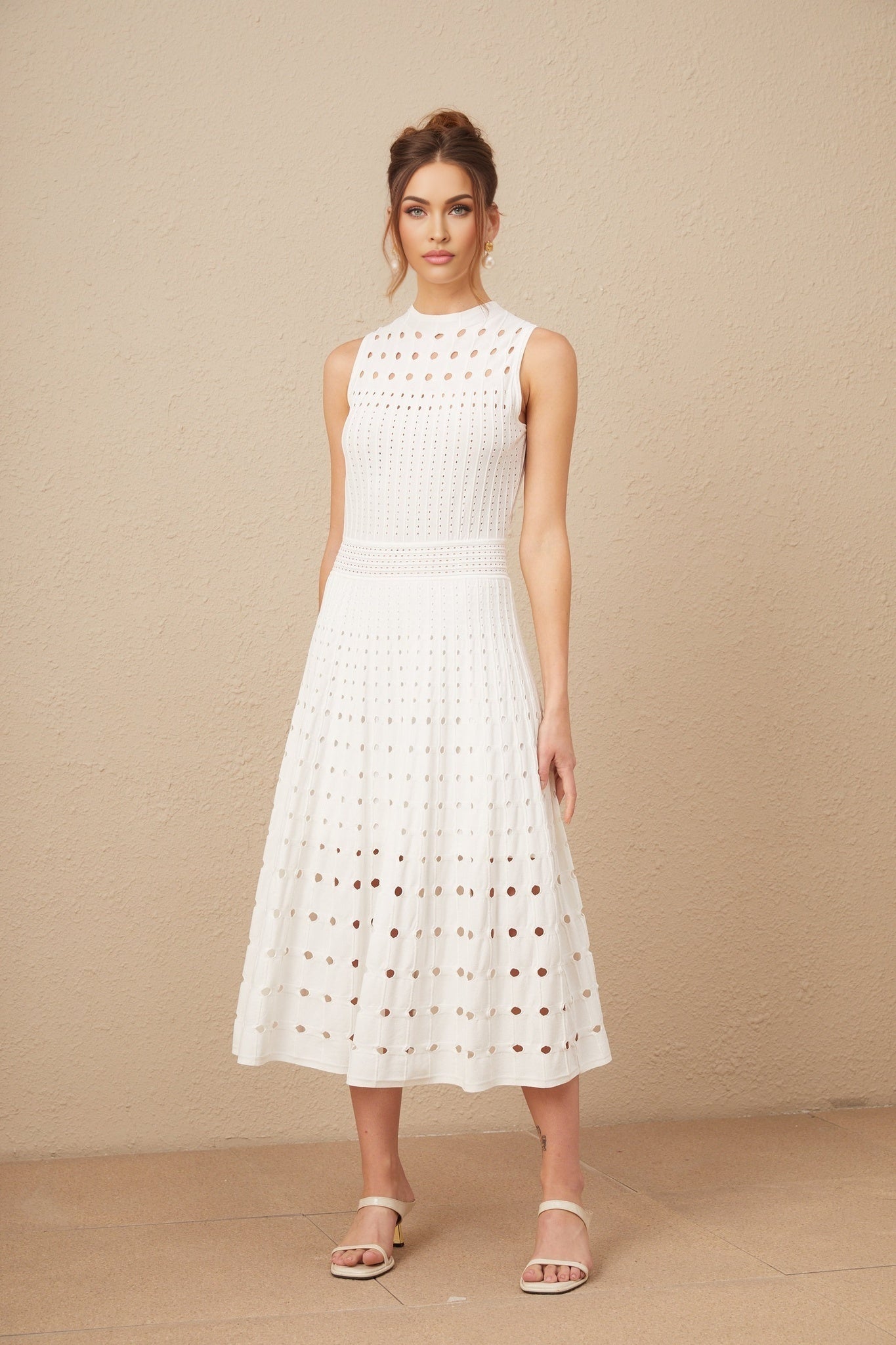 Gilda Midi Dress - Crew Neck Design - Sleeveless - Cut - Out Detailing - Calf Length