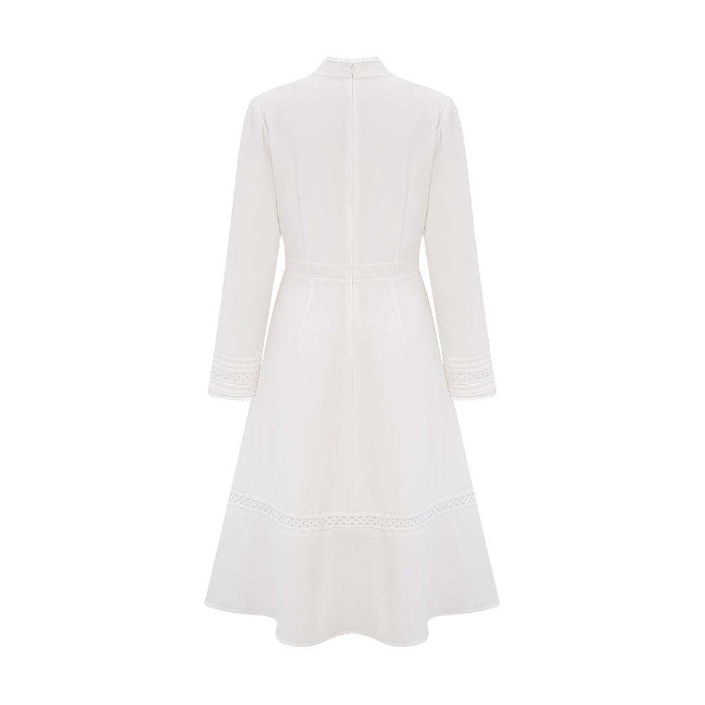 Ginetta Midi Dress - Mock Neck - Long Sleeves - Panelled Design - Cut - Out Detailing - Floral Embroidery