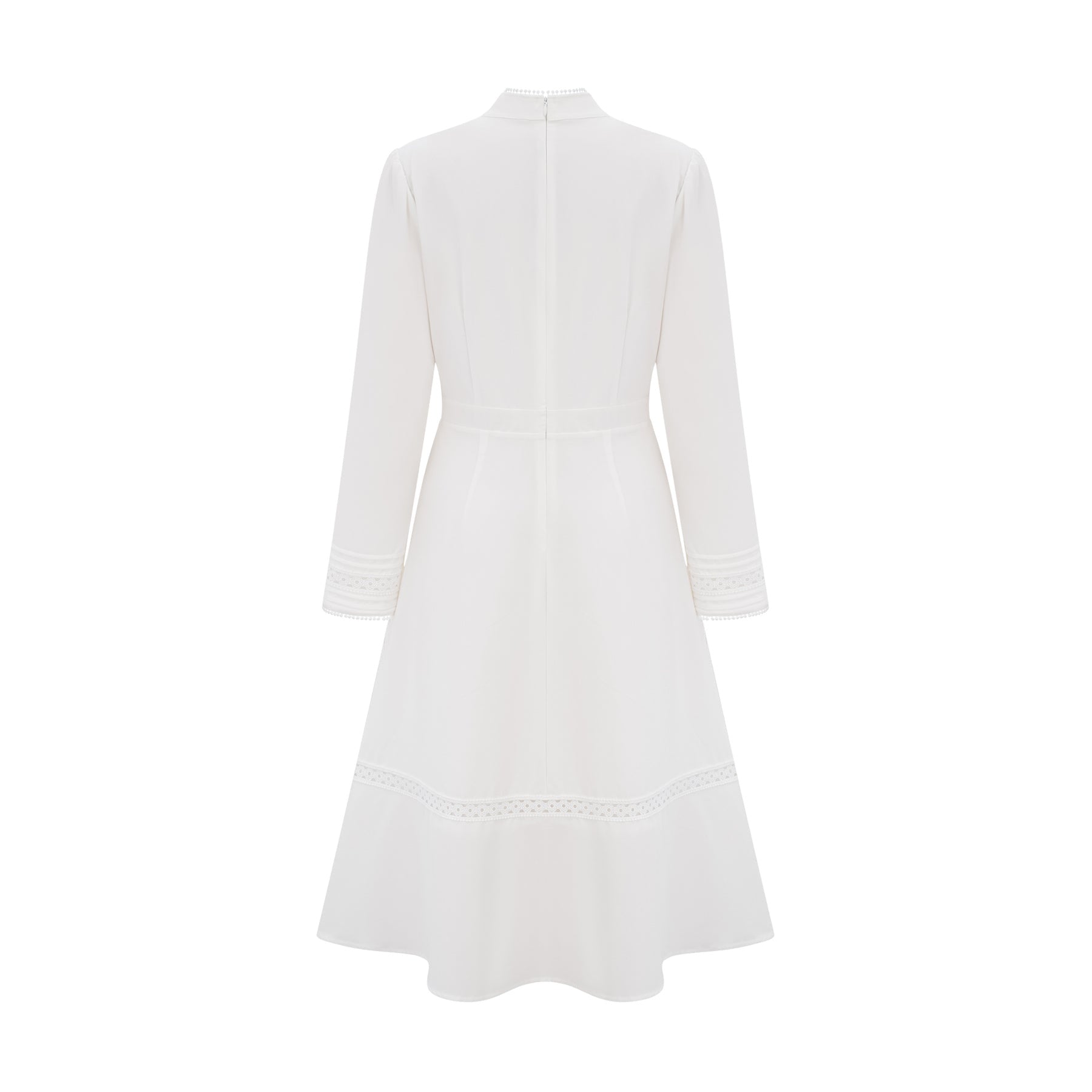 Ginetta Midi Dress - Mock Neck - Long Sleeves - Panelled Design - Cut - Out Detailing - Floral Embroidery