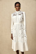 Ginetta Midi Dress - Mock Neck - Long Sleeves - Panelled Design - Cut - Out Detailing - Floral Embroidery