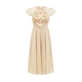 Ginetta Midi Dress - Sleeveless - Pleated Embroidered Design - Butterfly Motif - Cut - out Detail - Rear Zip