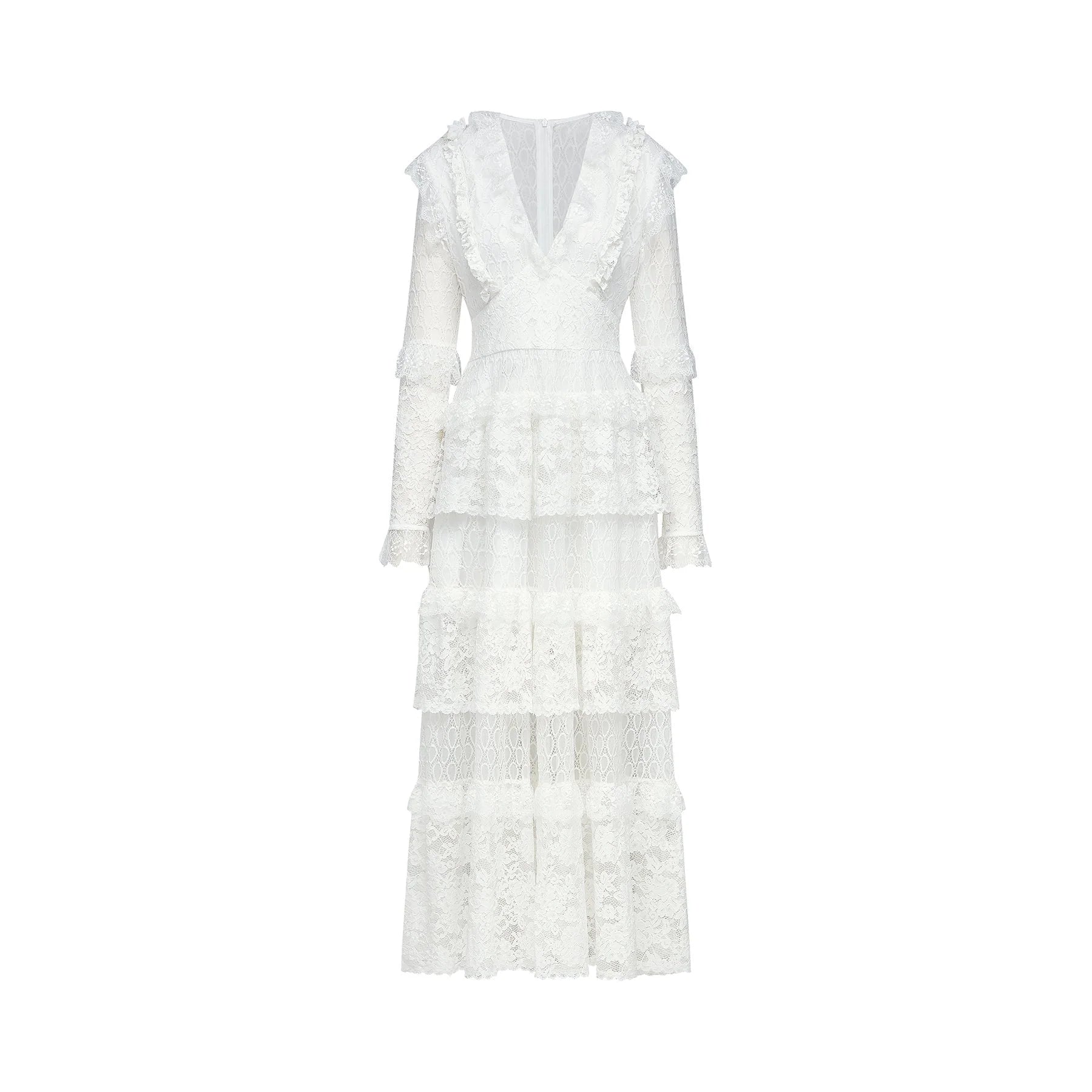 Ginetta Midi Dress - V - Neck Design - Floral Embroidery - Lace Trim - Cut - Out Details