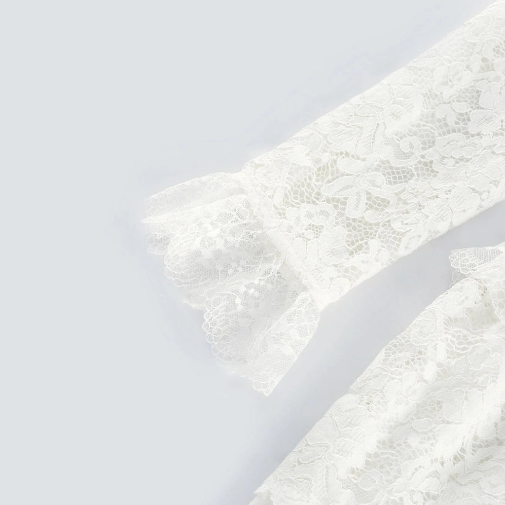 Ginetta Midi Dress - V - Neck Design - Floral Embroidery - Lace Trim - Cut - Out Details