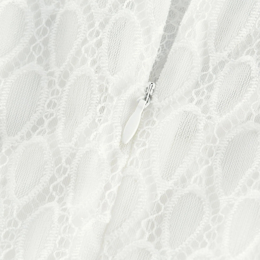 Ginetta Midi Dress - V - Neck Design - Floral Embroidery - Lace Trim - Cut - Out Details