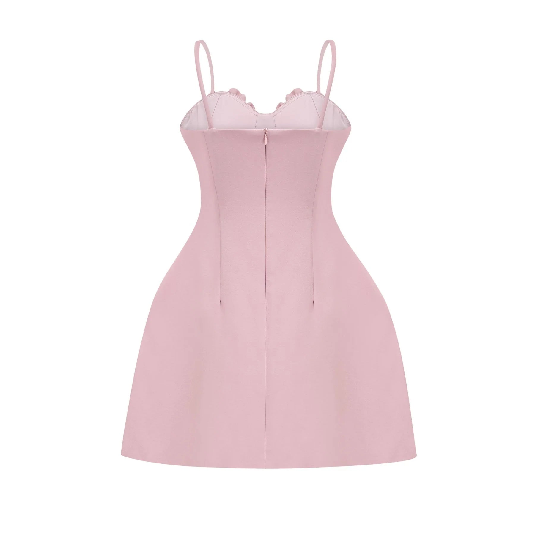 Ginetta Mini Dress - Sleeveless Spaghetti Strap Bustier Style Faux - Flower Embellishment Zip Fastening