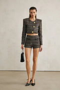 Ginevra Jacket – Cropped Tweed – Metallic Thread – Embossed Buttons – Round Neck