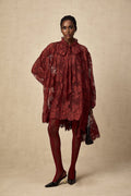 Ginevra Tights - Floral Lace Cut Out - Semi Sheer - Red Feminine