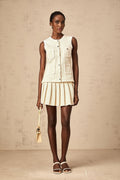 Ginevra Top & Skirt Set - Sequin & Faux - Pearl Embellished - Metallic Threaded Knit - Patch Pockets - Button Front