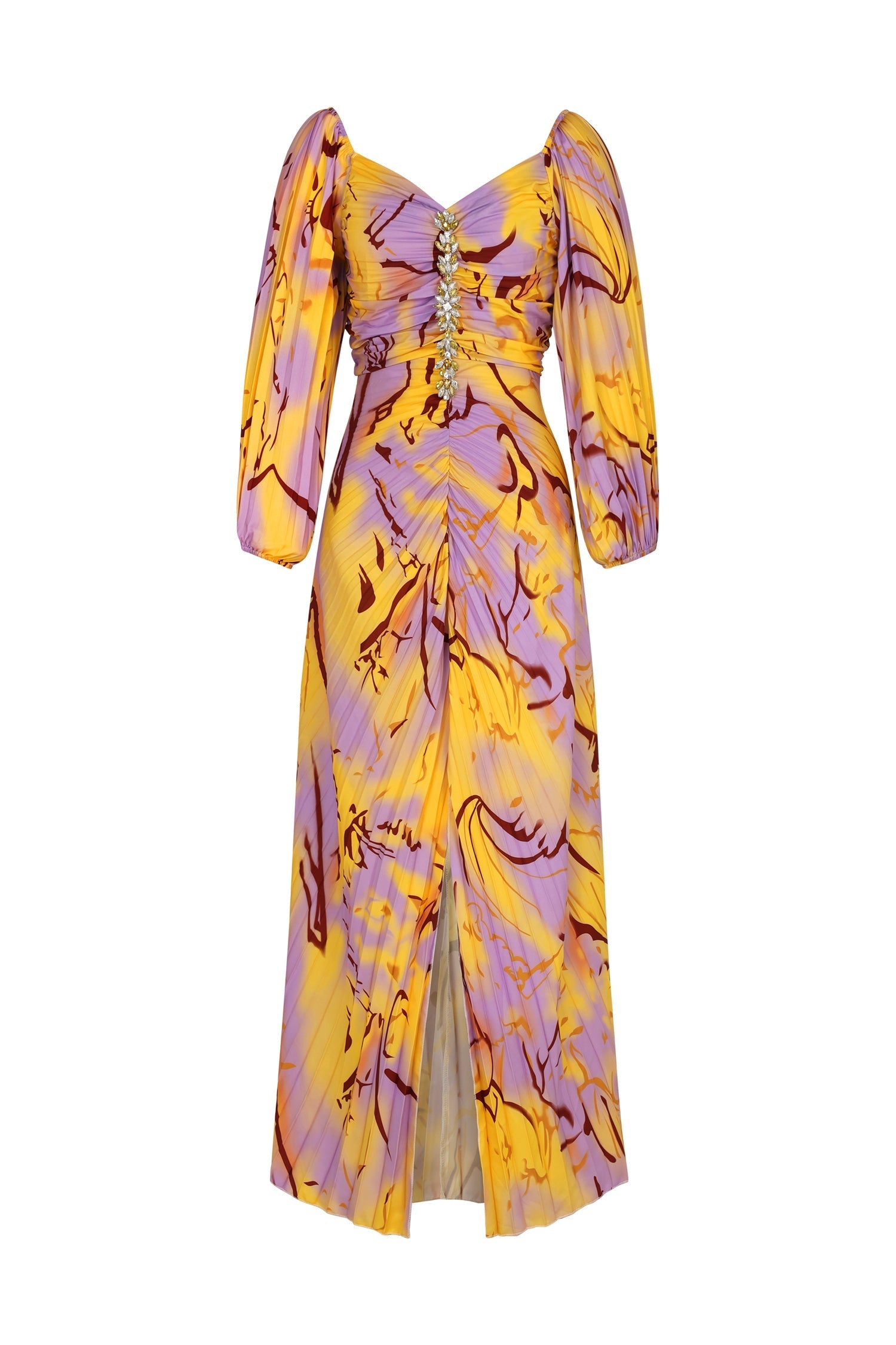 Ginevra Yellow Diamond Print Plunging Neckline Dress