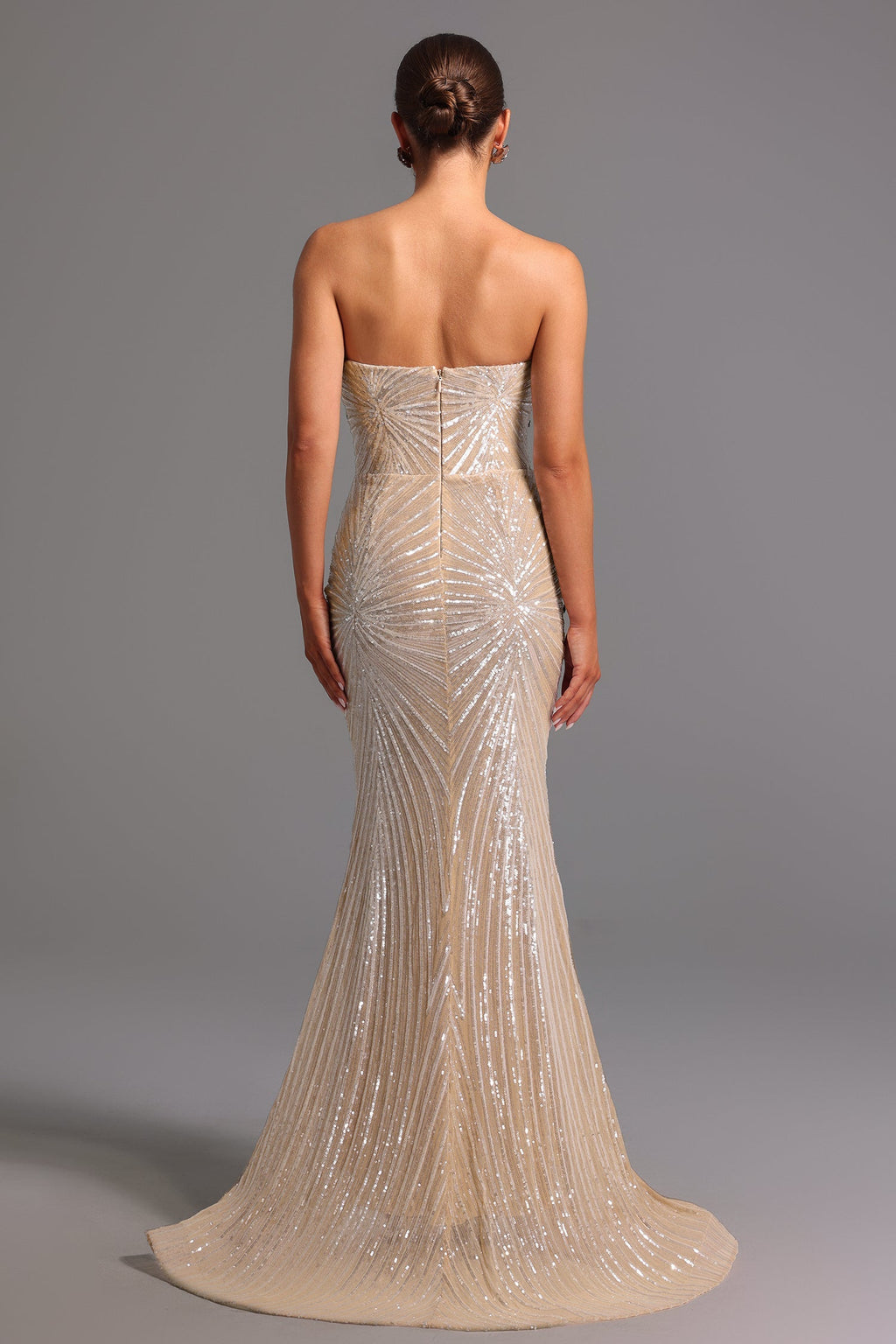 Giorgia Beige Diamond Sequin Strapless Formal Dress