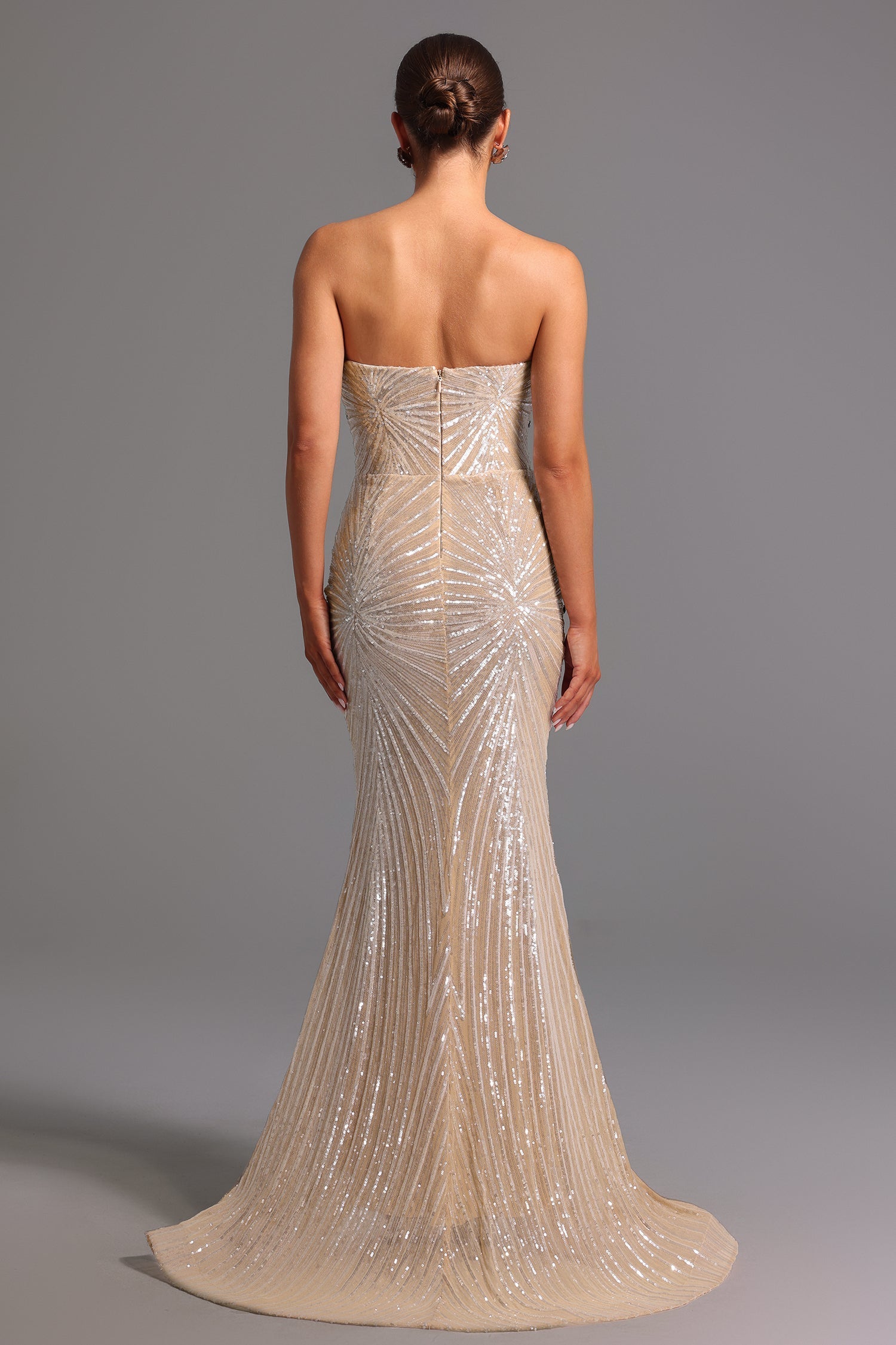 Giorgia Beige Diamond Sequin Strapless Formal Dress