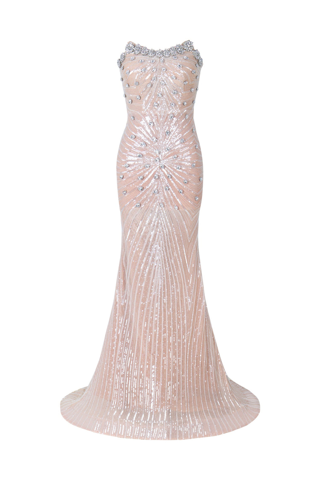 Giorgia Beige Strapless Diamond Sequin Formal Dress