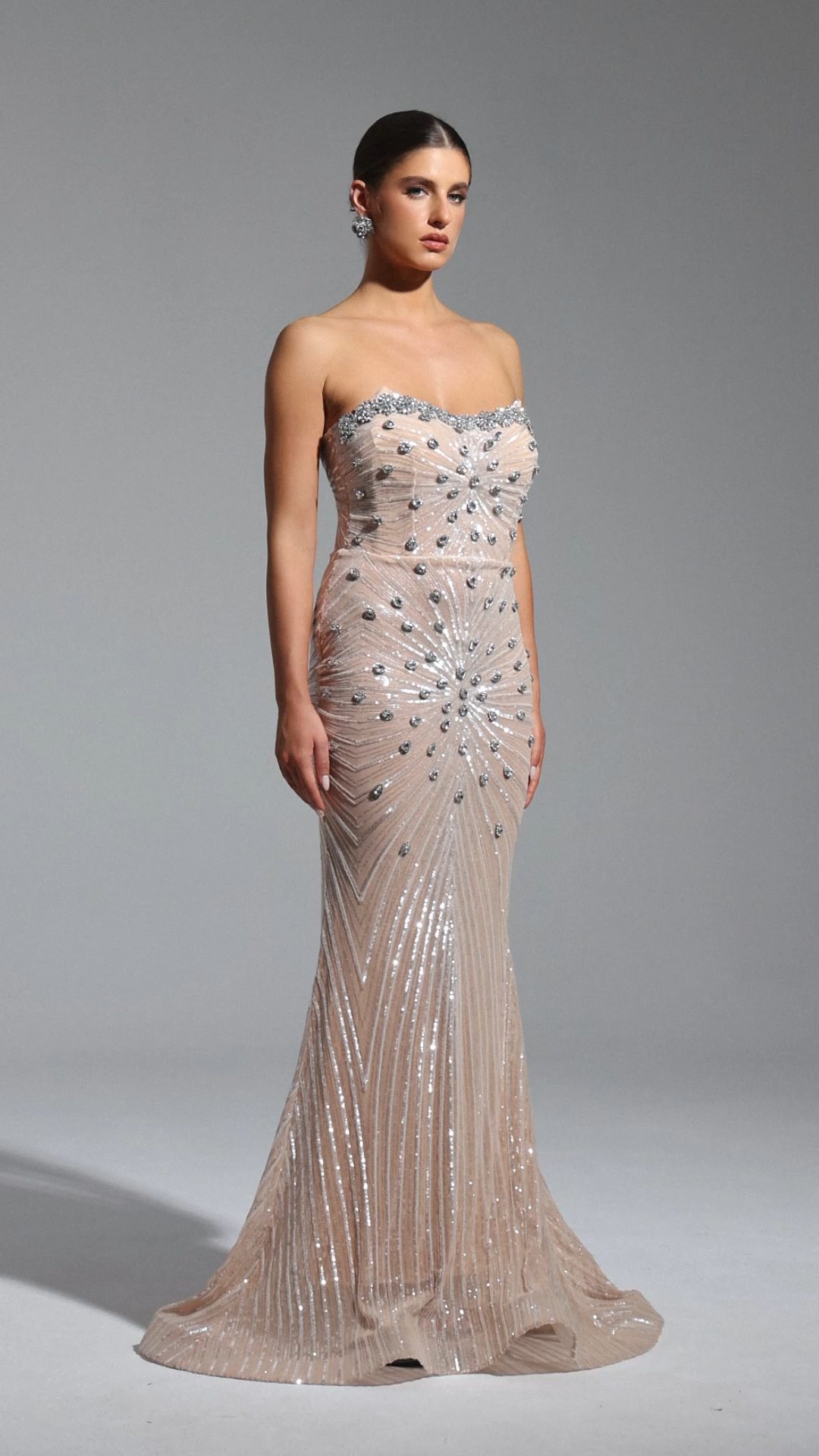 Giorgia Beige Strapless Diamond Sequin Formal Dress
