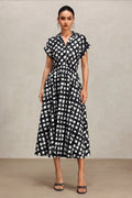 Giorgia Black Checkered Print Midi Dress