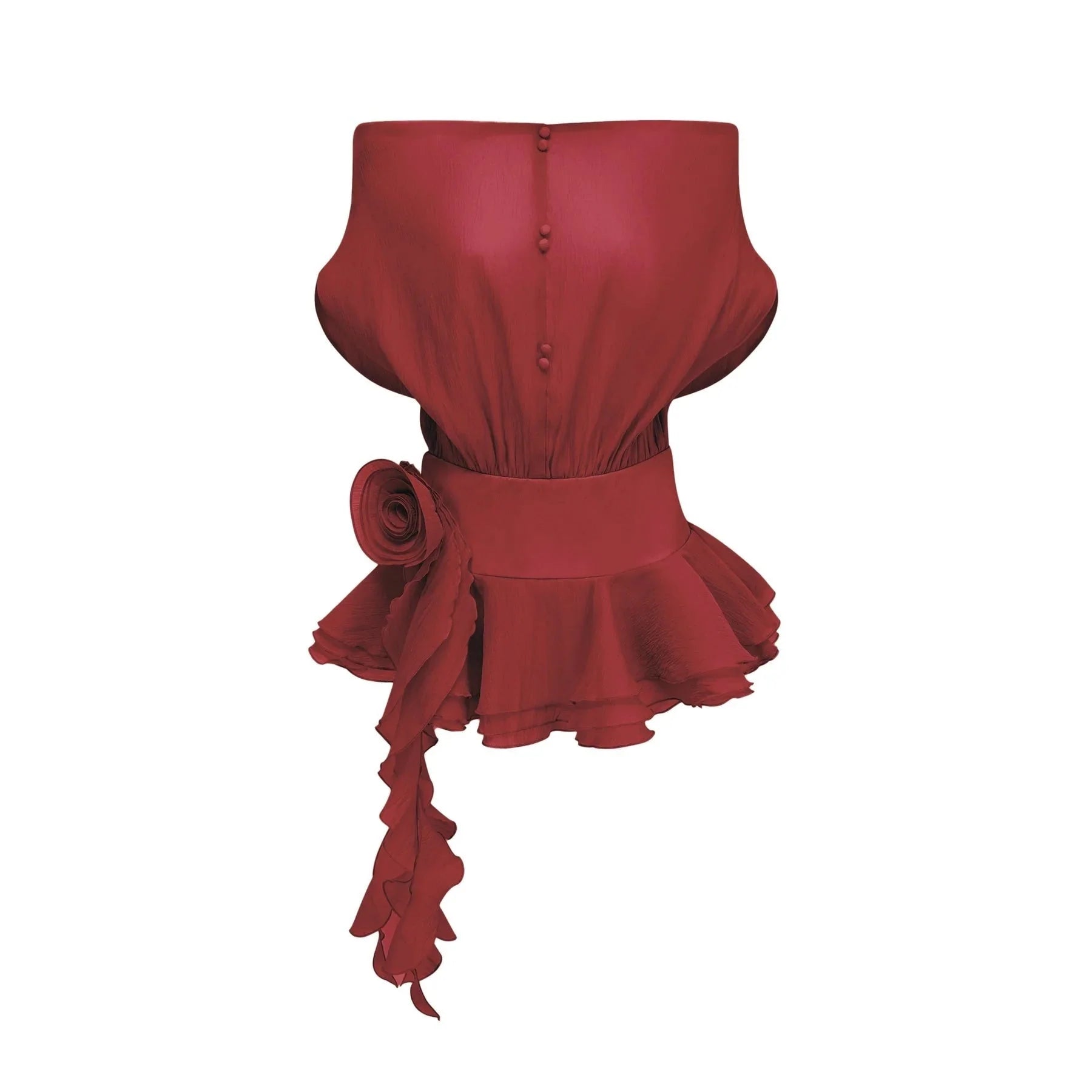 Giorgia Mini Dress Red Floral Appliqu Off - Shoulder Flounce Hem & Cinched Waist