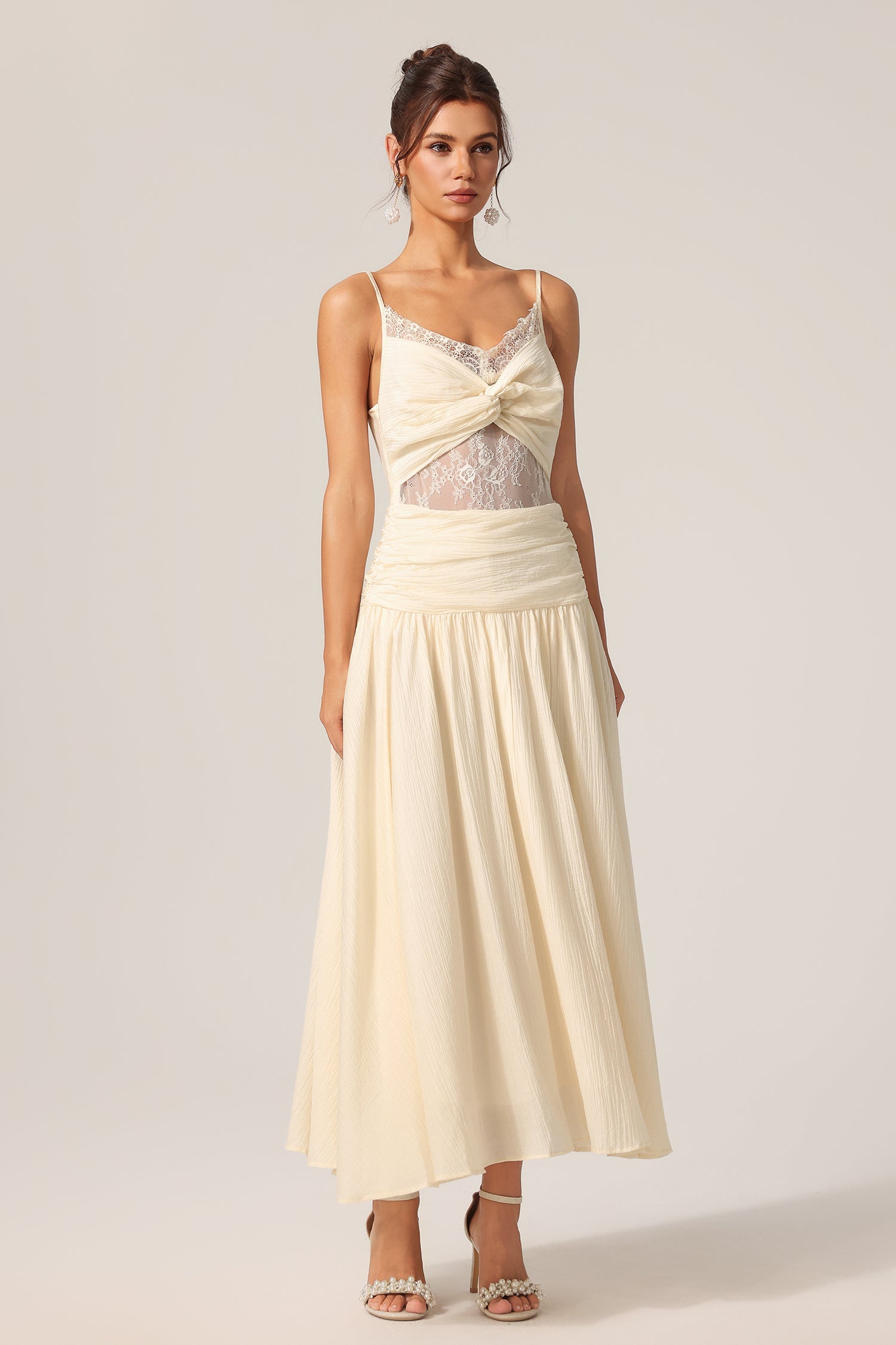 Giovanna Beige Lace Halter Maxi Dress for Special Occasions