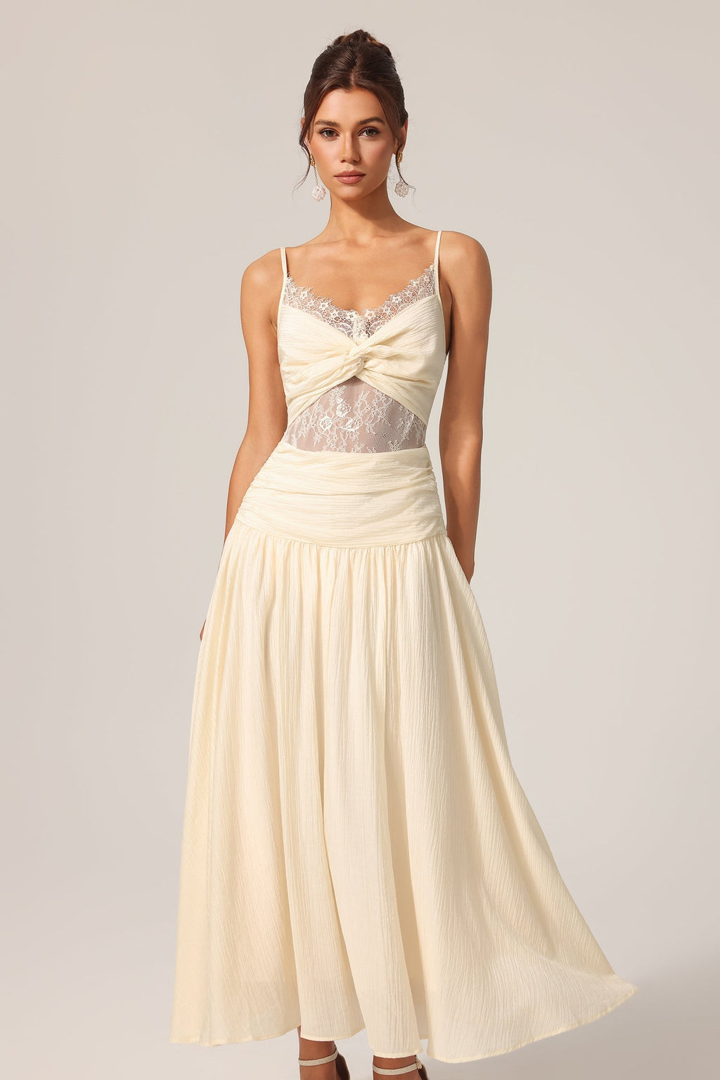 Giovanna Beige Lace Halter Maxi Dress