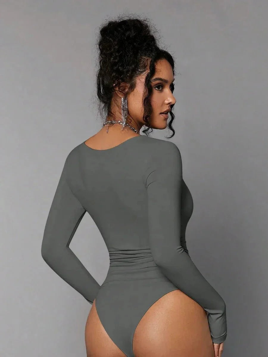 Giovanna Bodysuit - Slim Fit - Medium Stretch Knitted Fabric - Square Neck Neckline - Long Sleeve Length - Casual Style - Premium Quality