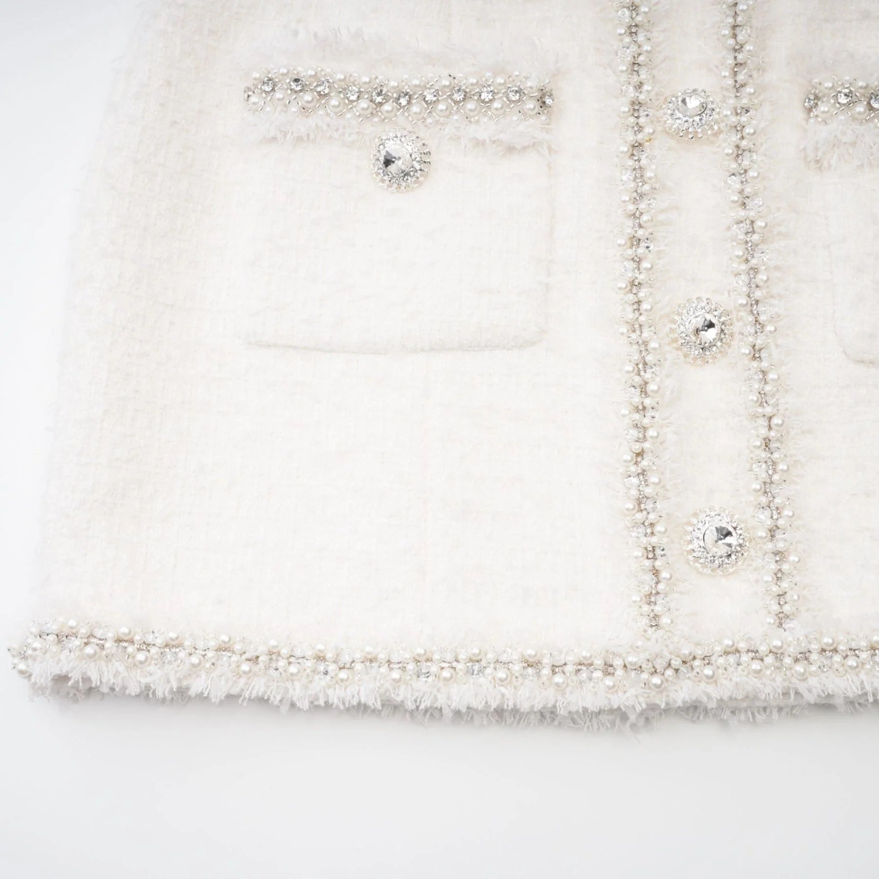 Giovannella Dress - White - Halter Neck - Thigh Length - Embellished & Buttoned