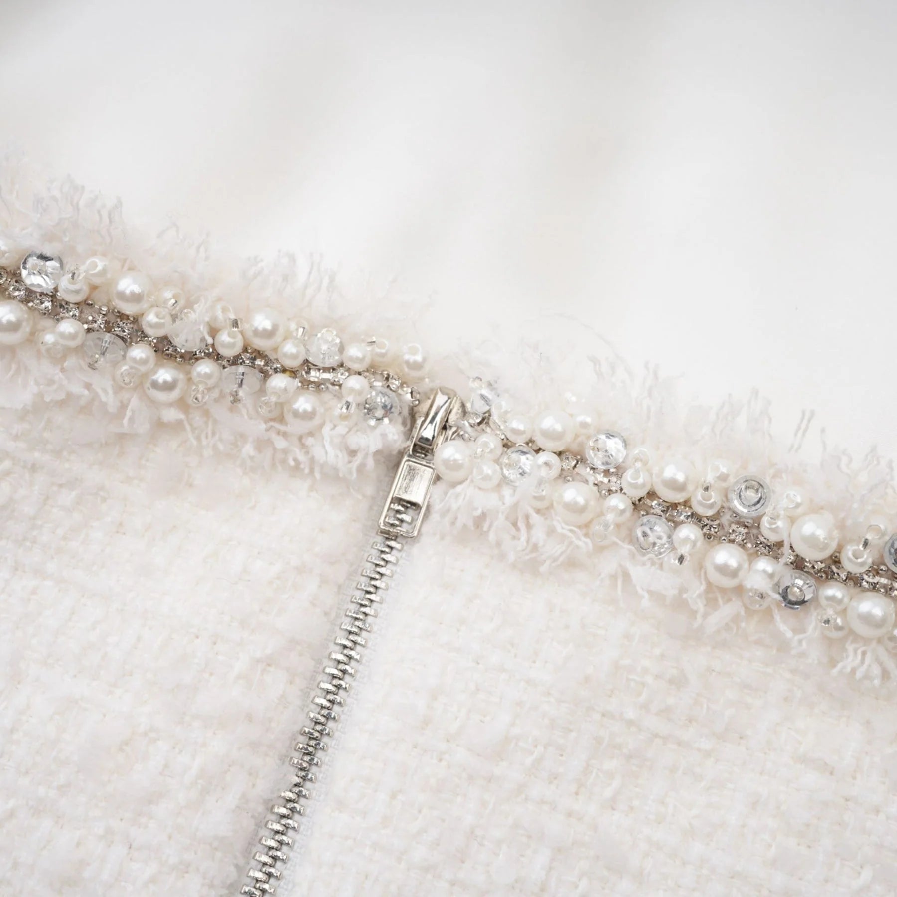 Giovannella Dress - White - Halter Neck - Thigh Length - Embellished & Buttoned