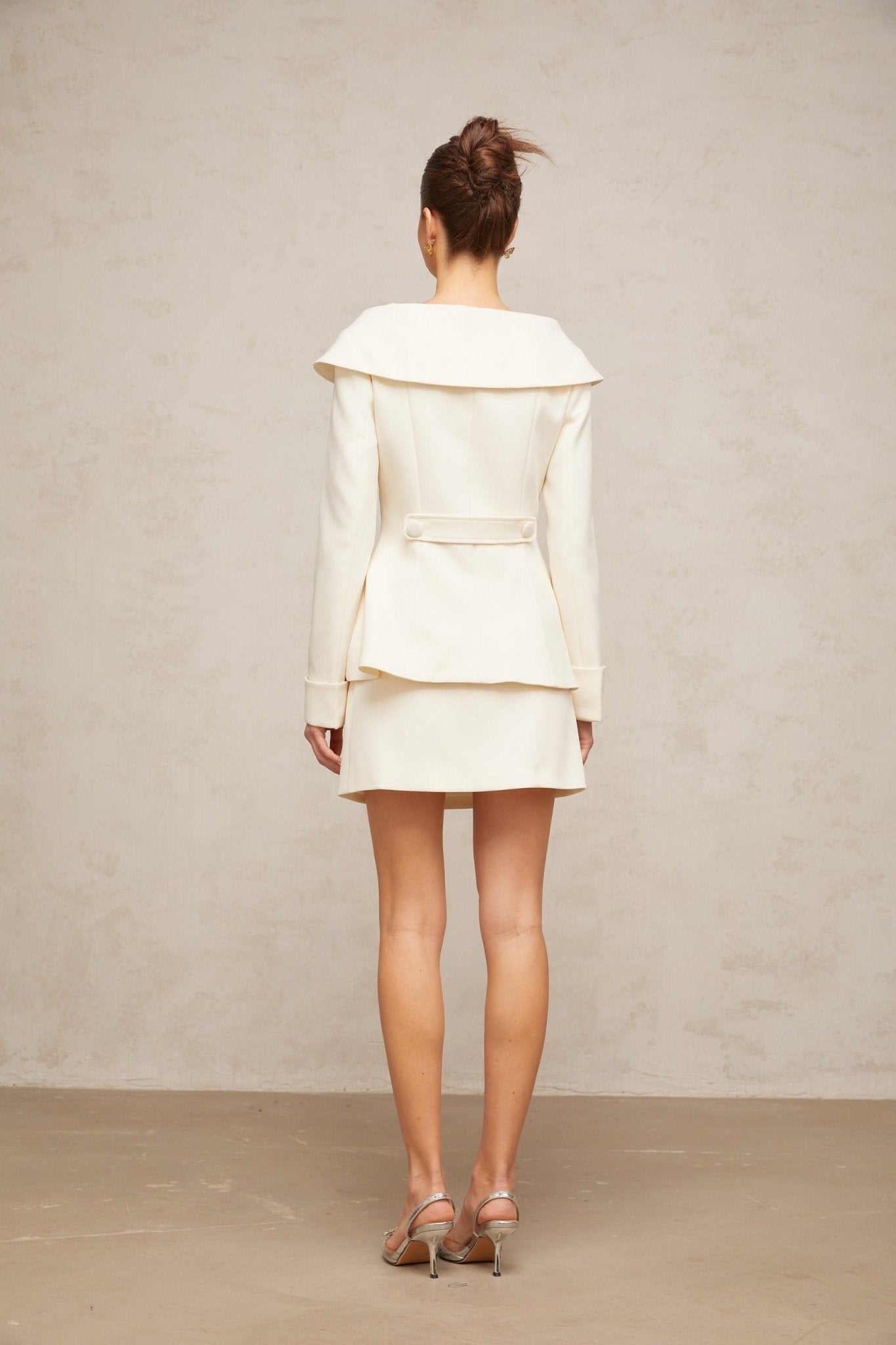 Giselle Jacket & Skirt Set - Elegant Twill Weave - Crystal - Embellished Buttons - Peplum Hem - Side Zip Fastening - Chic Design