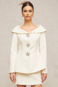 Giselle Jacket & Skirt Set - Elegant Twill Weave - Crystal - Embellished Buttons - Peplum Hem - Side Zip Fastening - Chic Design