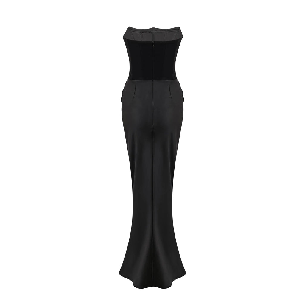 Giselle Maxi Dress - Off the Shoulder - Pleated Design - Crystal Embellishment - Flared Hem - Rear Zip Fastening