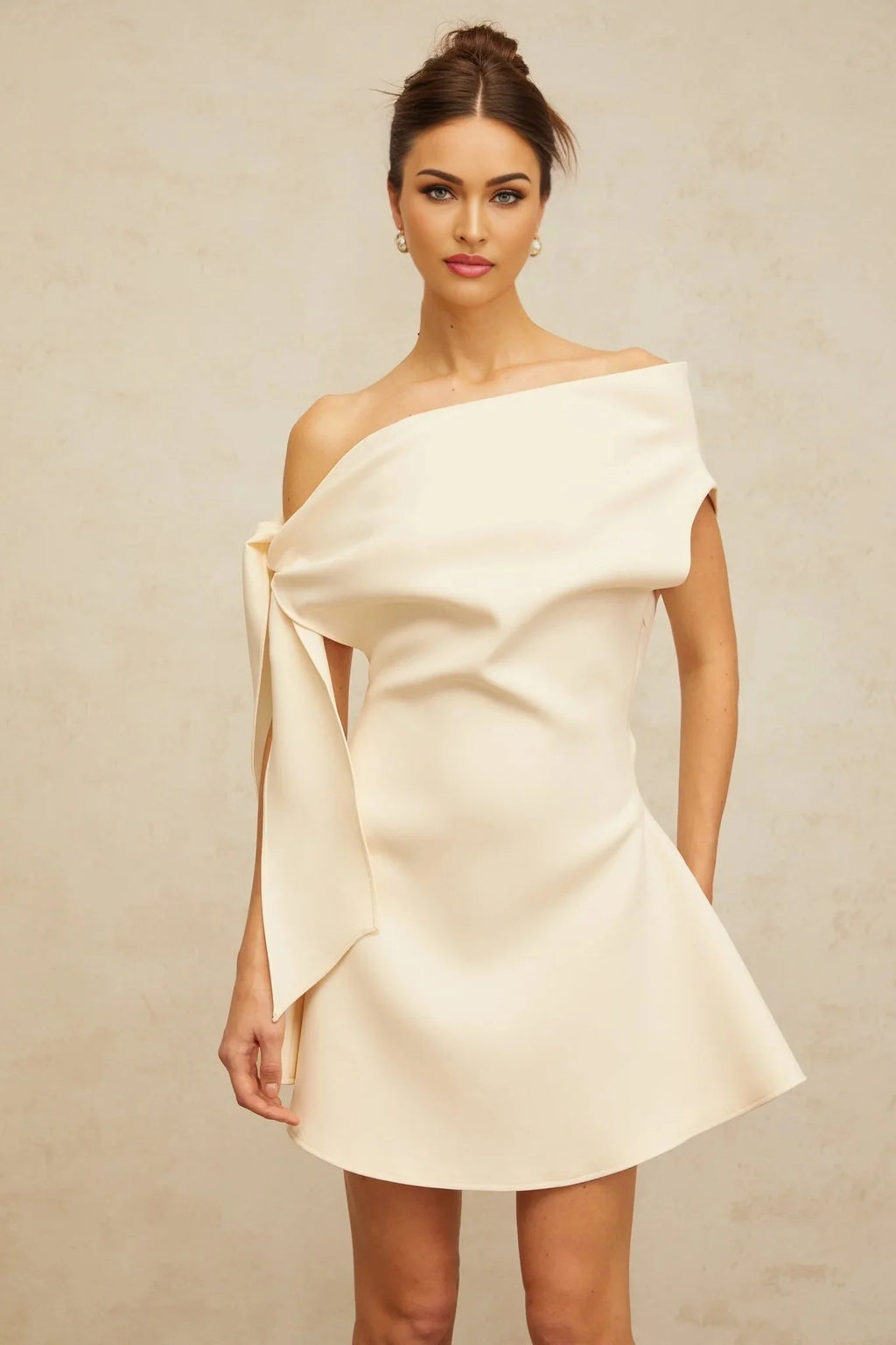 Giselle Mini Dress White Ribbon Flared Hem