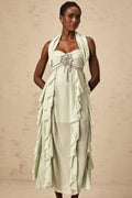 Giuditta Midi Dress - Sleeveless - Halterneck - Pleated - Ruffled Crystal Embellished
