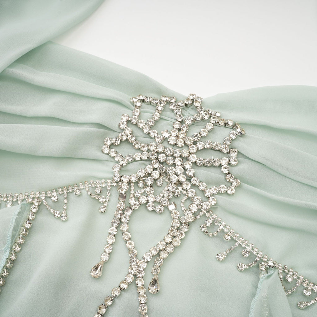 Giuditta Midi Dress - Sleeveless - Halterneck - Pleated - Ruffled Crystal Embellished