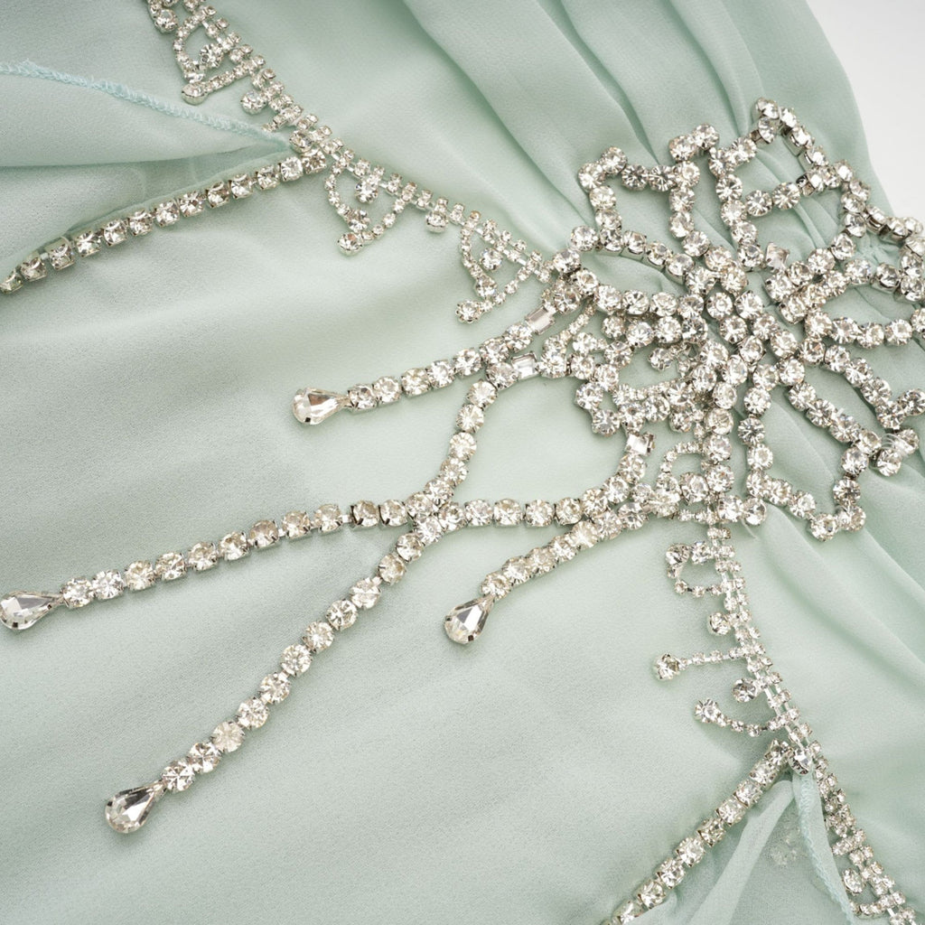 Giuditta Midi Dress - Sleeveless - Halterneck - Pleated - Ruffled Crystal Embellished