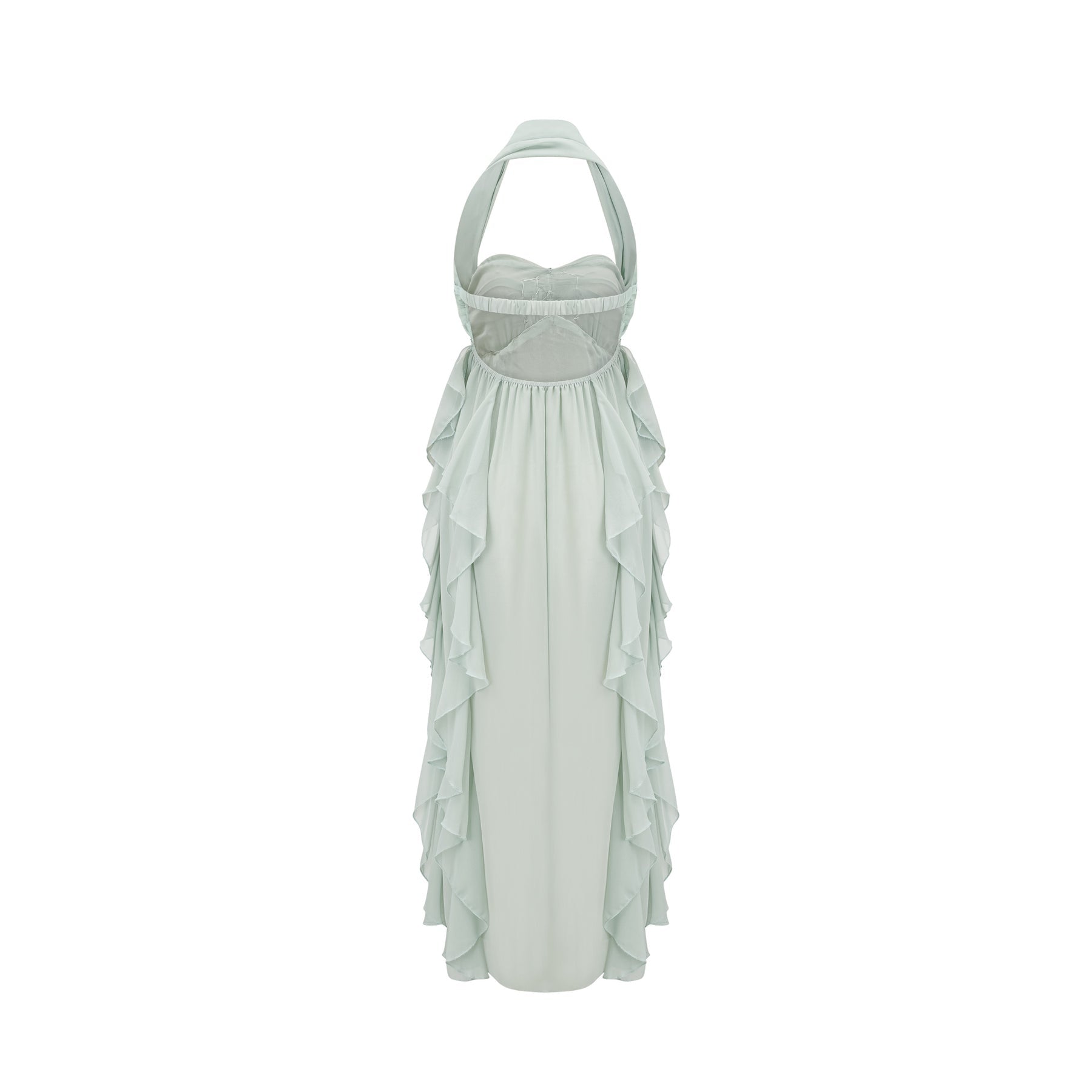 Giuditta Midi Dress - Sleeveless - Halterneck - Pleated - Ruffled Crystal Embellished