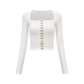 Giuditta Top - Scoop Neck - Front Buckle Fastening - Long Sleeves - Fitted Fit