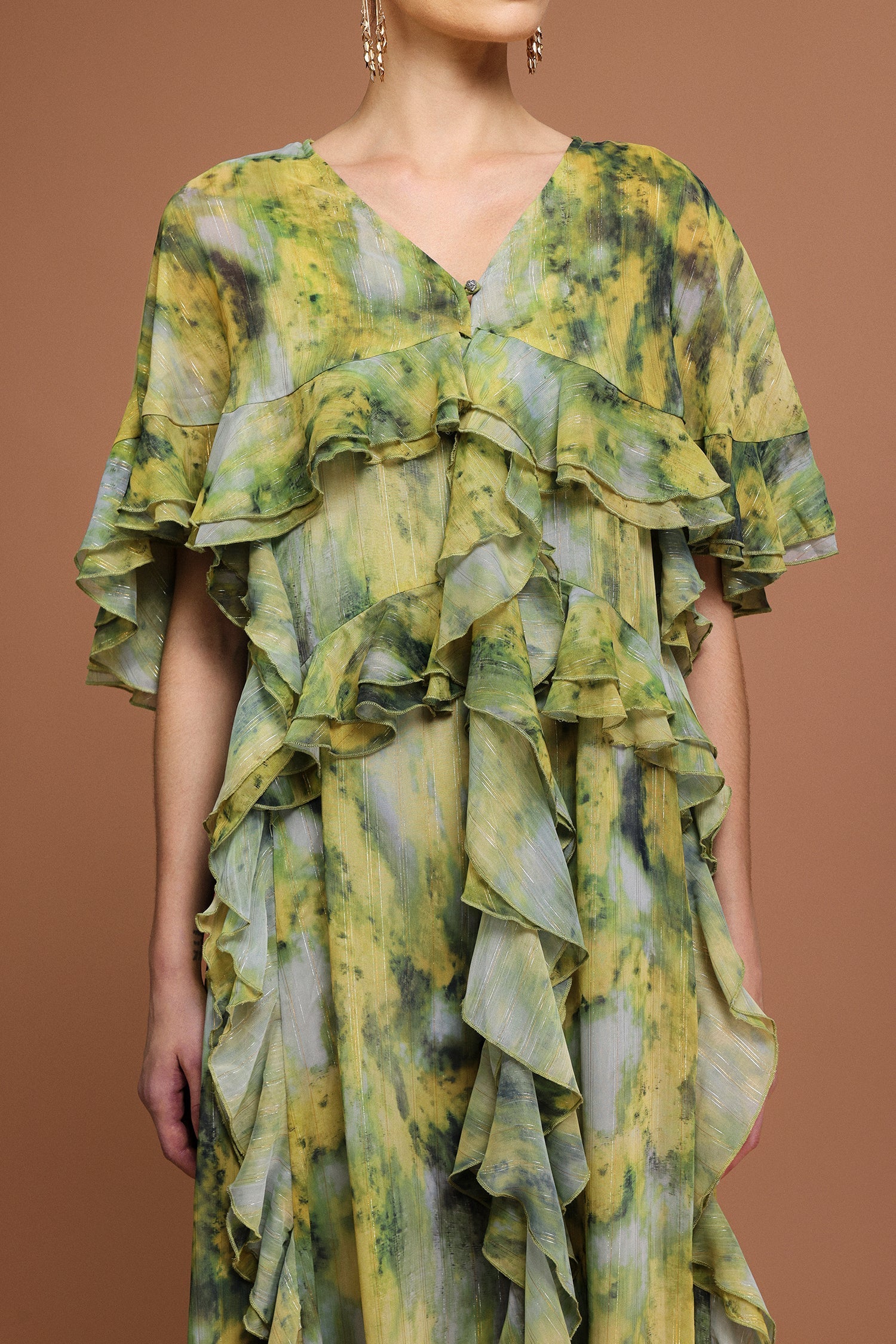 Giulia Green Bohemian Maxi Dress with Ruffled Detailing