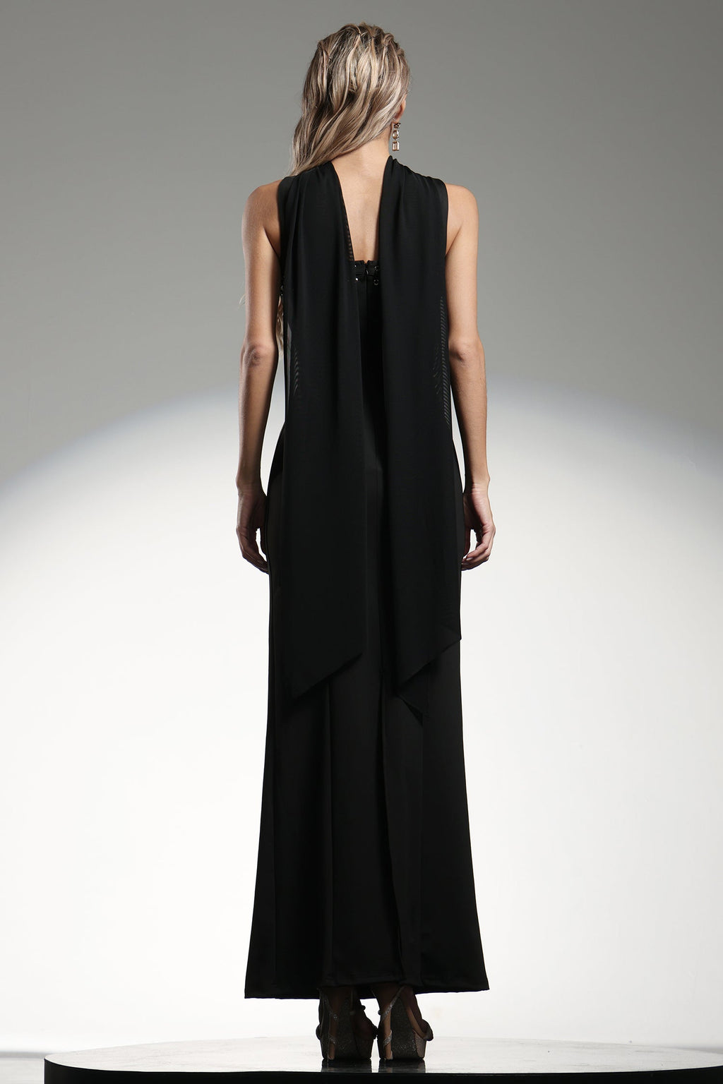 Giuliana Black Embellished Plunge Neckline Maxi Dress