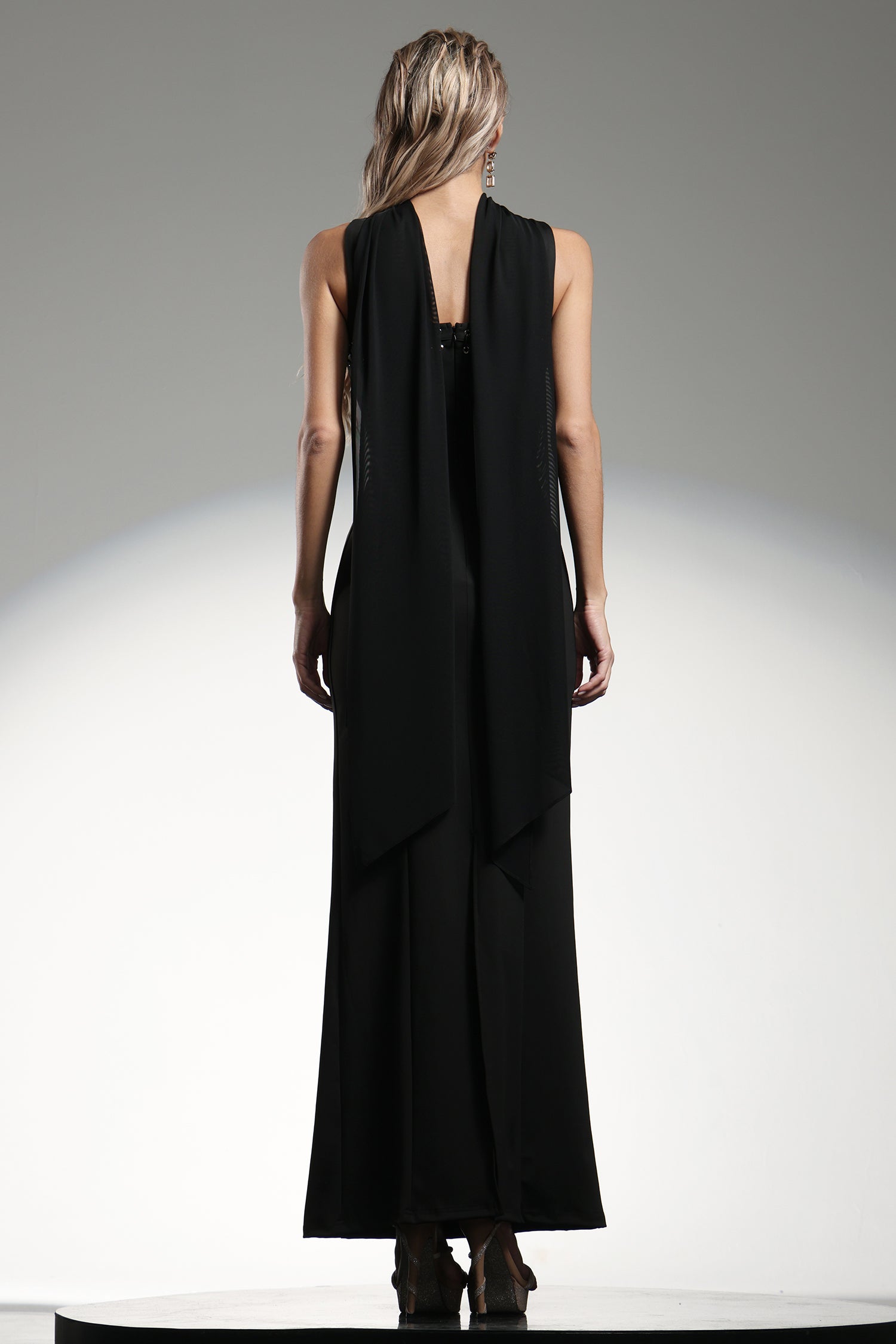 Giuliana Black Embellished Plunge Neckline Maxi Dress