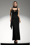 Giuliana Black Evening Event Dress with Plunging Neckline and Embellishments