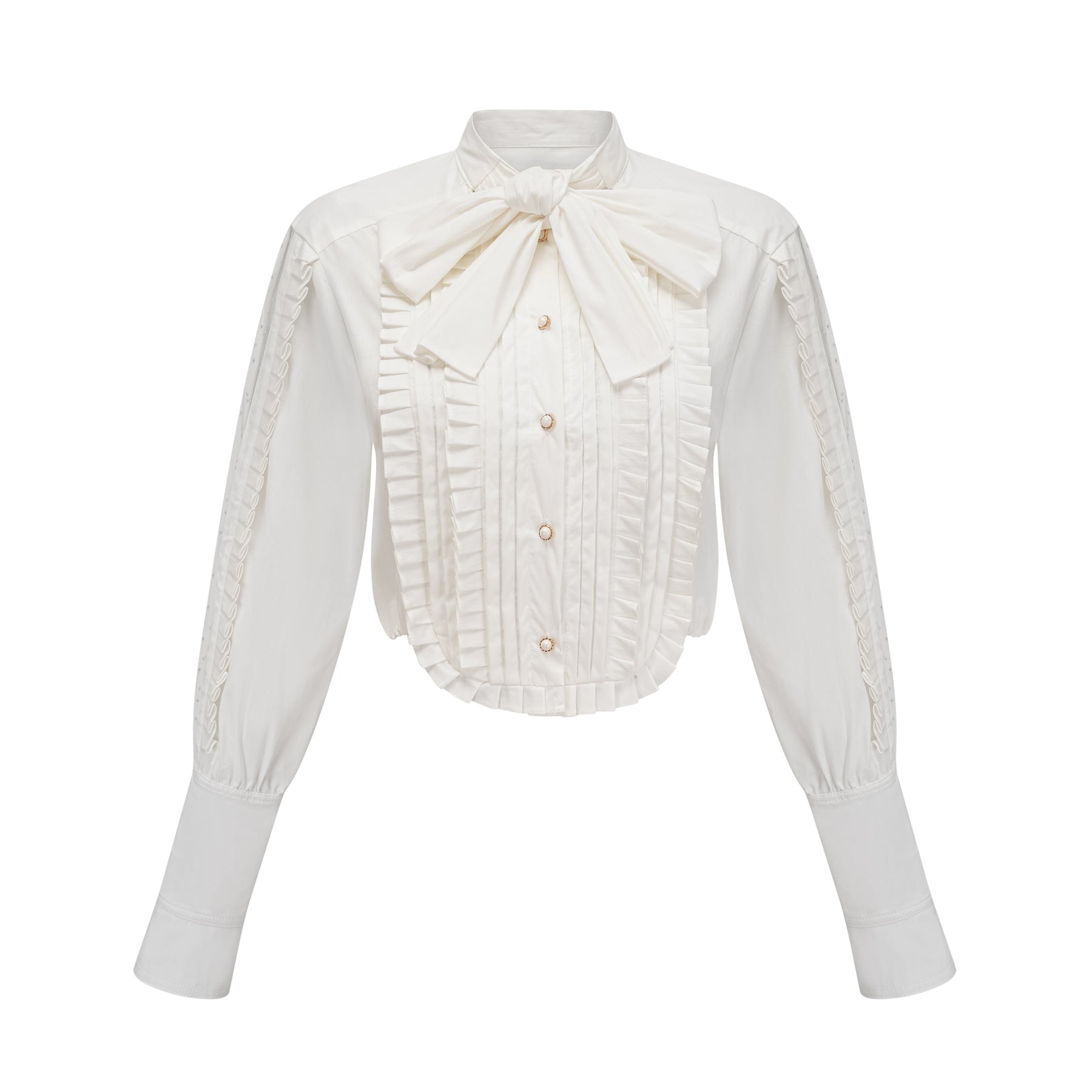 Giulietta Shirt - Scarf Collar - Long Sleeves - Pleated Design - Button Fastening