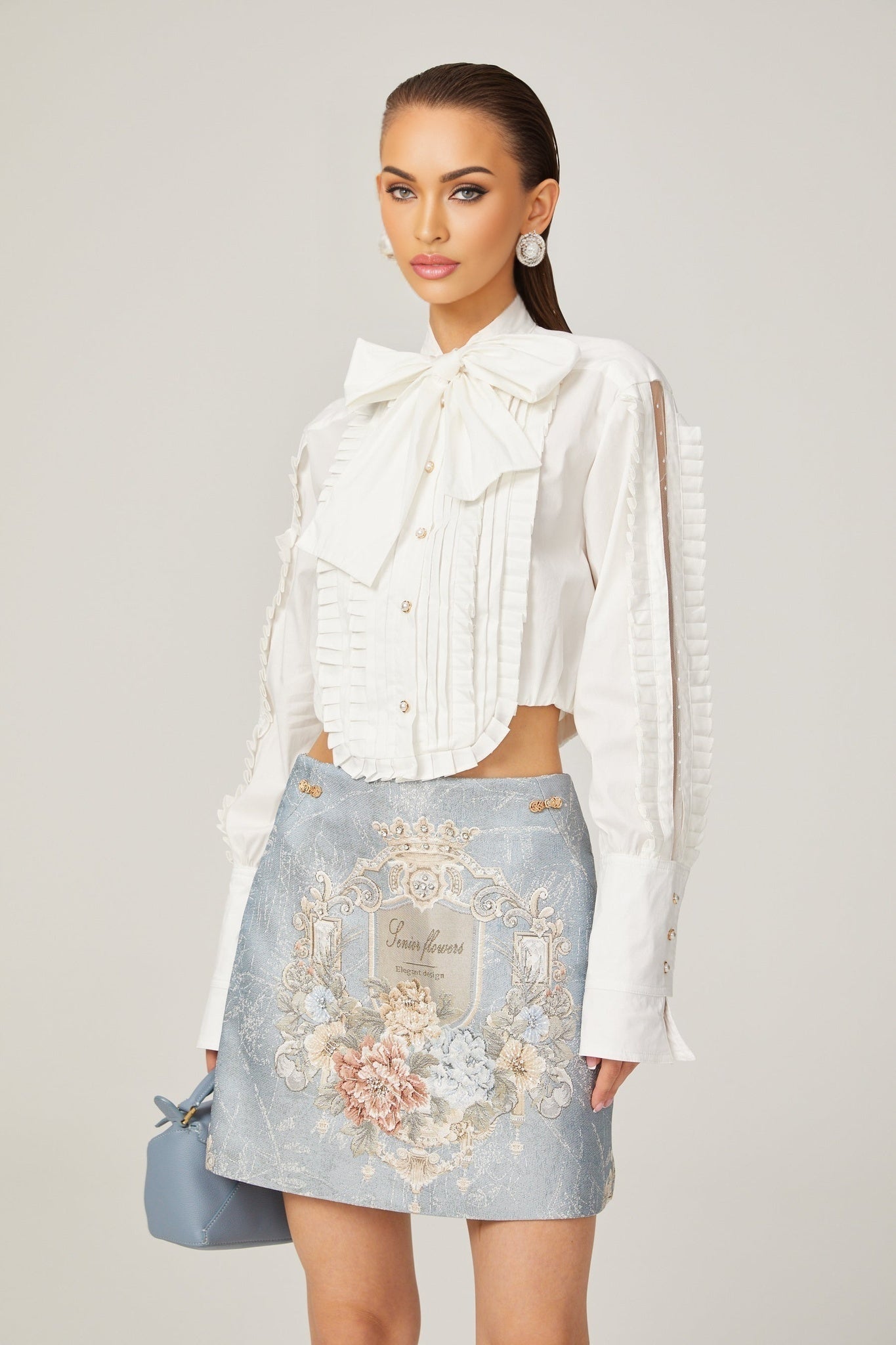 Giulietta Shirt - Scarf Collar - Long Sleeves - Pleated Design - Button Fastening