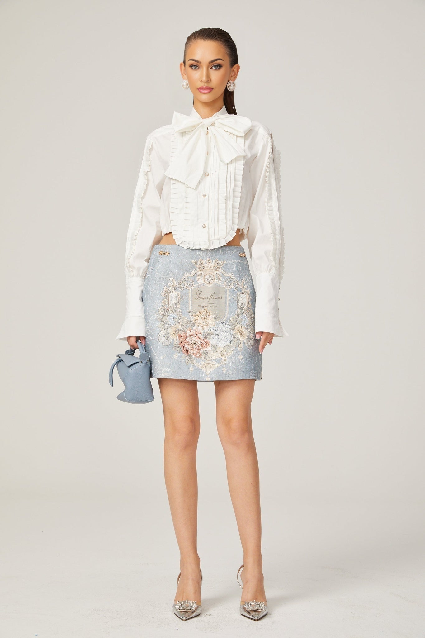 Giulietta Shirt - Scarf Collar - Long Sleeves - Pleated Design - Button Fastening