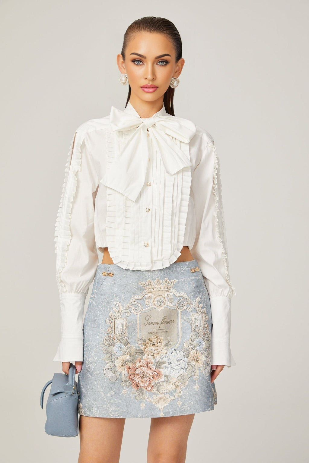 Giulietta Shirt - Scarf Collar - Long Sleeves - Pleated Design - Button Fastening