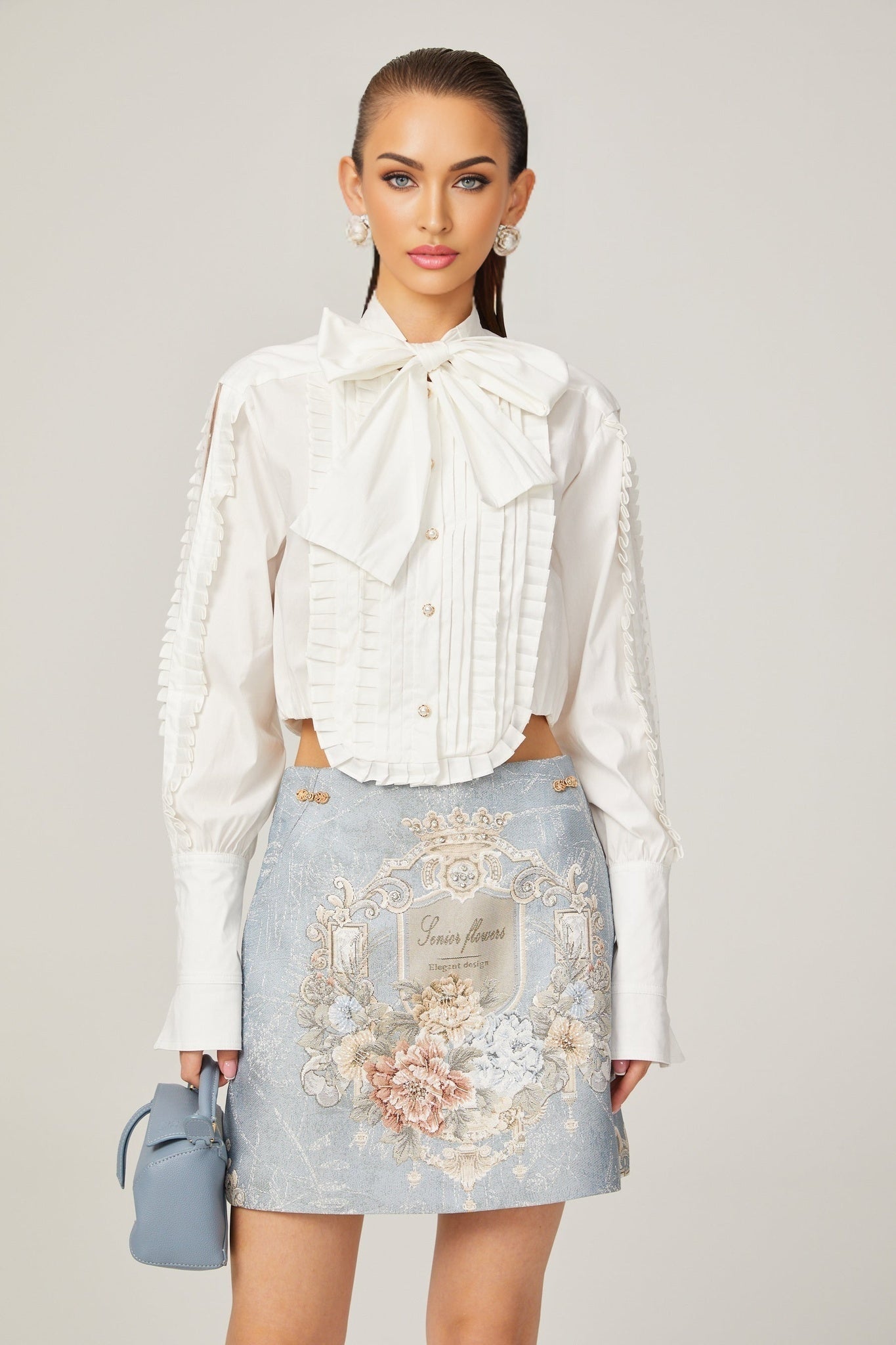 Giulietta Shirt - Scarf Collar - Long Sleeves - Pleated Design - Button Fastening