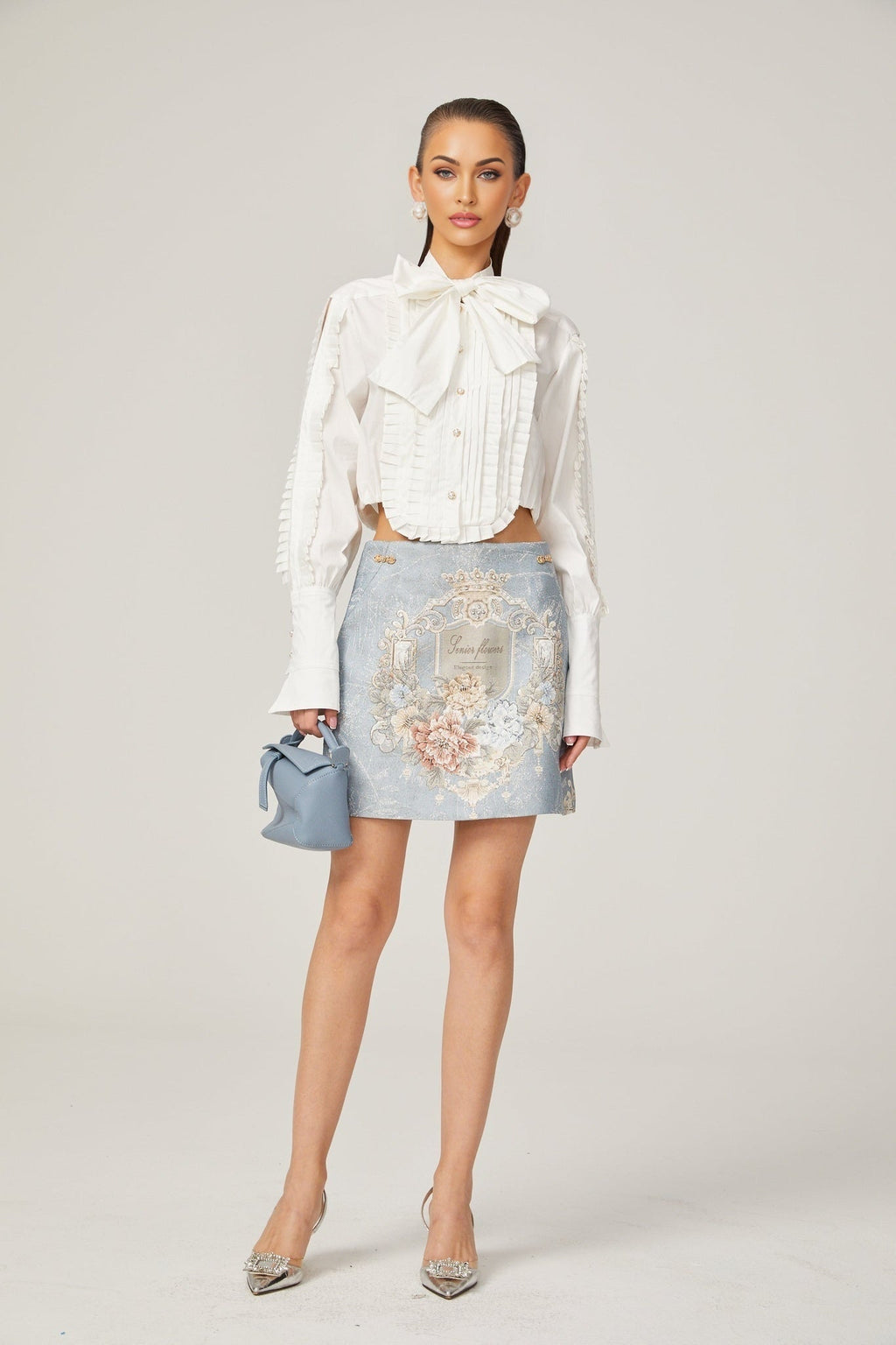 Giulietta Shirt - Scarf Collar - Long Sleeves - Pleated Design - Button Fastening
