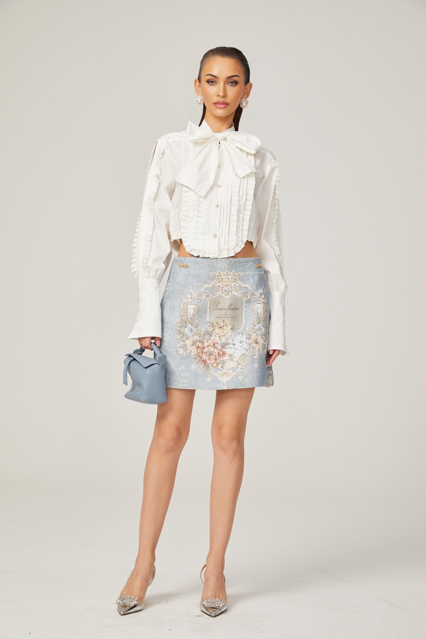 Giulietta Shirt - Scarf Collar - Long Sleeves - Pleated Design - Button Fastening