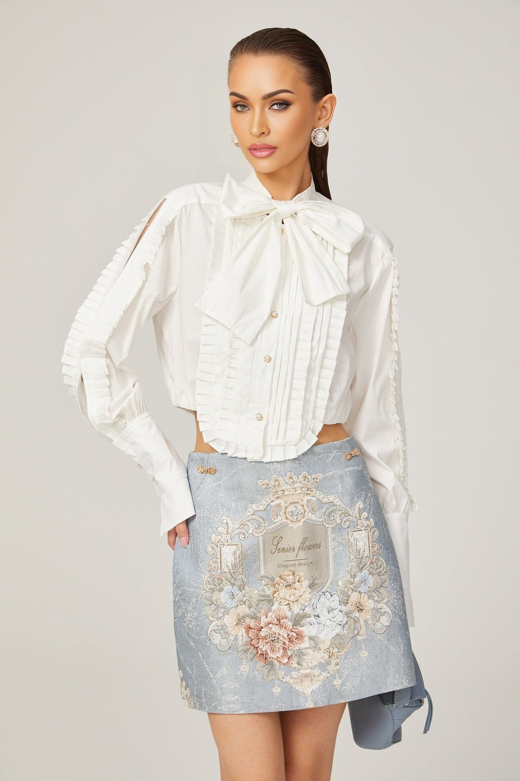 Giulietta Shirt - Scarf Collar - Long Sleeves - Pleated Design - Button Fastening