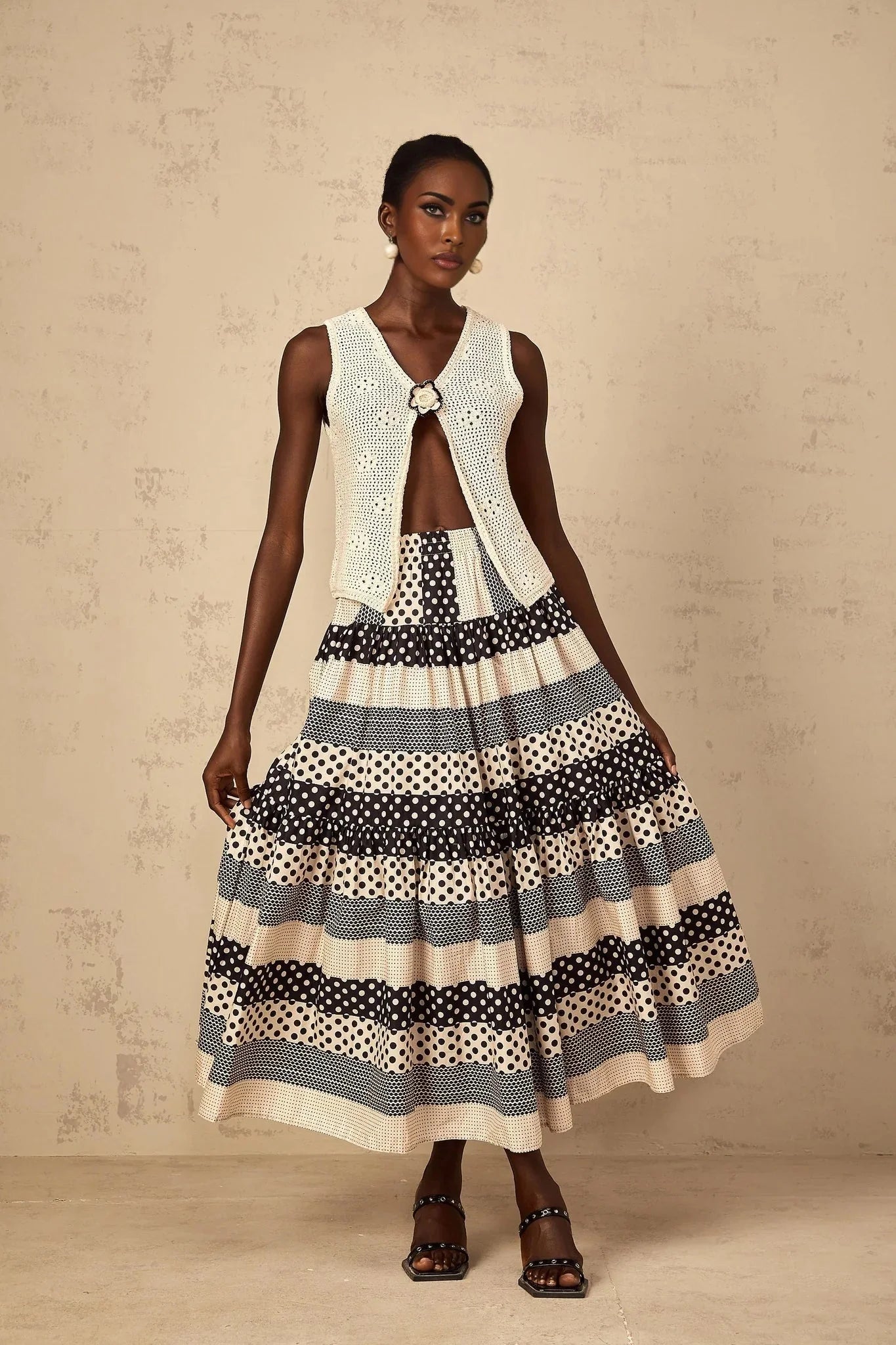 Giulietta Skirt with Polka Dots and Stripes in Black