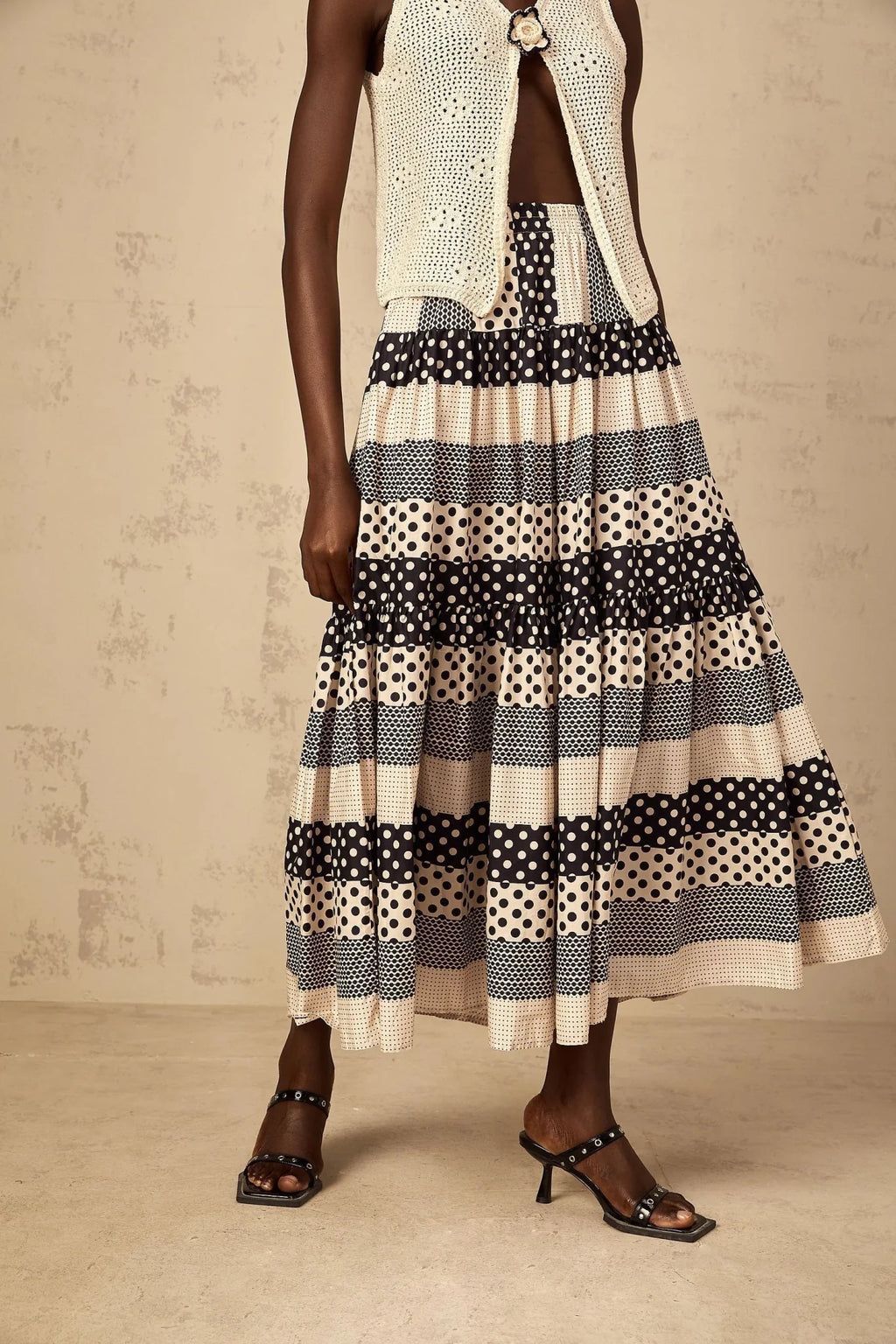 Giulietta Skirt with Polka Dots and Stripes in Black